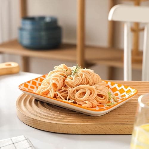 Selamica Ceramic 8 inch Rectangular Salad Plates, Dinner Plates, Pasta Dessert Plates for Appetizer, Sushi, Fruit - Microwave/oven/Dishwasher Safe, Set of 6, Assorted Colors thumbnail 2