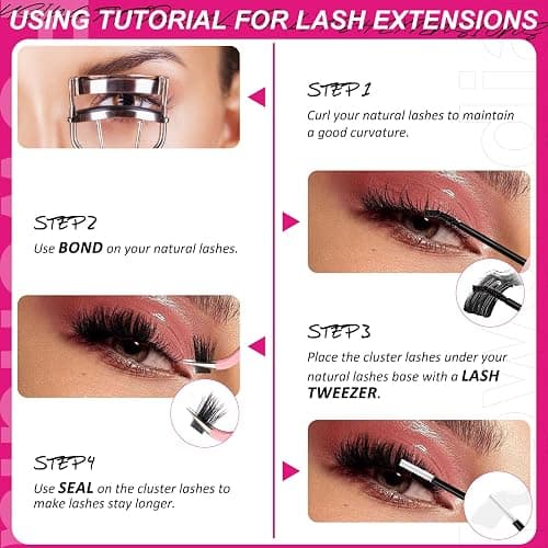 Fowendia Lash Clusters Kit Fluffy 80D 100D Individual Lashes Cluster Lashes Kit D Curl Cluster DIY Eyelash Extensions 10-18mm Bond and Seal Waterproof, Lash Applicator, Thick False Eyelashes thumbnail 7