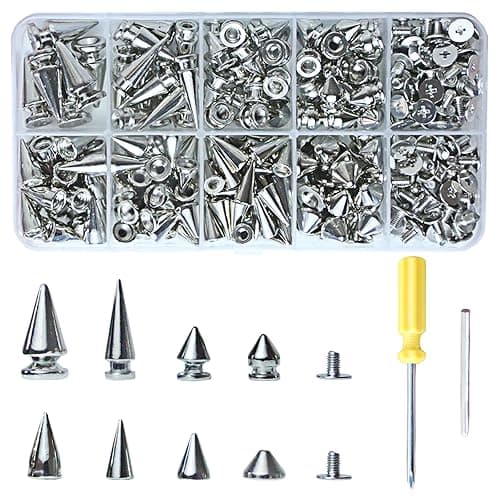XKCWXY 354 Sets Punk Spikes and Studs Kit，8 Sizes Cone Spikes,Metal Tree Spikes Studs for Leathercraft and Punk Style Clothing Accessories DIY Craft Decoration - Image 1