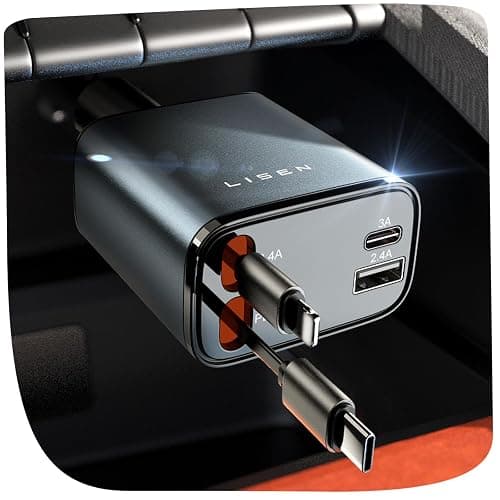 LISEN Retractable Car Charger [69W USB C Car Accessories Adapter ] for iPhone 16 USB C Charger Fast Charging, Travel Essentials Gifts for Women Men, Road Trip Essentials for iPhone 16e 16 15 14 13 12 - Grey - Image 1