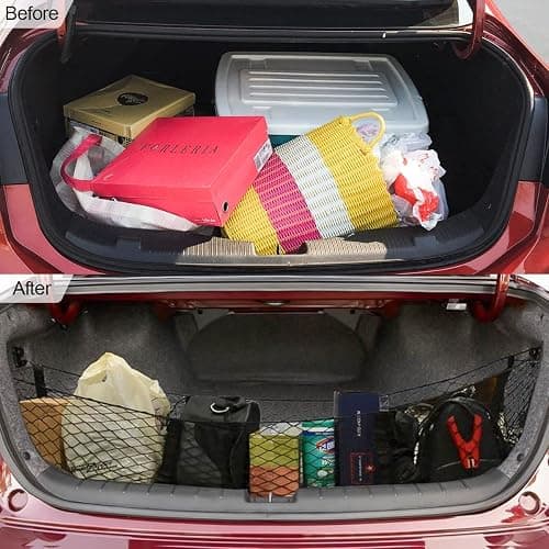 Cargo Net for Car, Expandable 3 Pocket Heavy-Duty Cargo Net Organizer, Black Mesh Storage Pocket with 4 Metal Carabiners Universal for Car, SUV, Pickup Truck, Van Trunk Bed thumbnail 5