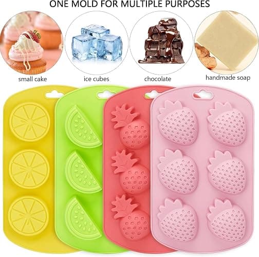 4 Pack Fruit Shaped Silicone Molds, Strawberry Pineapple Lemon Watermelon Ice Cube Trays, Food Grade Silicone Chocolate Candy Soap Molds for Baking, DIY Crafts, Party Decorations thumbnail 6