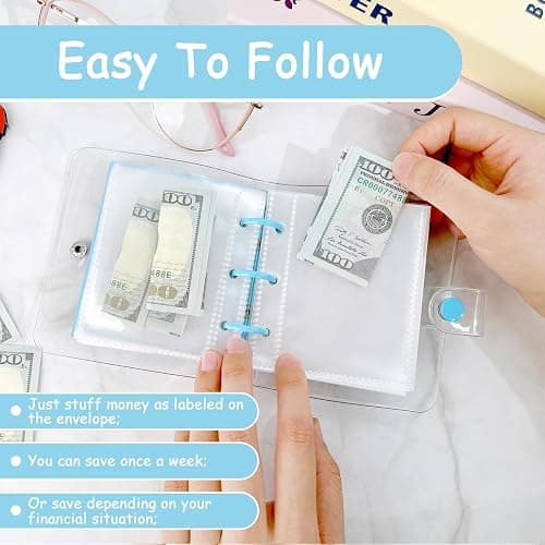 Drawelry Mini Money Saving Binder, 25 Cash Envelopes Money Saving Challenge Binder $500 $1000, Portable Savings Book Envelopes Stickers for Budgeting Planner Christmas Birthday Gift (Blue, $500) thumbnail 4