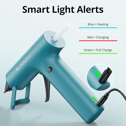 Tilswall Cordless Hot Glue Gun W106s with Rechargeable 2Ah Blue | 90s Fast Preheating, Glue Gun and Sticks Set (7×140mm), 20 Glue Sticks, Compact Ideal for School Crafts, DIY Making, Repairs thumbnail 7