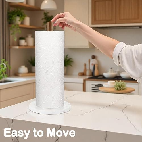 Buruis Wood Paper Towel Holder, Marble Base Modern Decorative Countertop Standing Rolls Holder for Kitchen, Toilet, Pantry and Bathroom (Marble Base White) thumbnail 6
