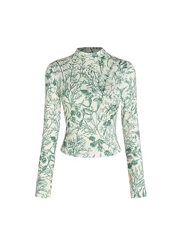CIDER Women's Floral Knitted Long Sleeve Mock Neck Going Out Slim Fit Tops Fall Outfits Trendy Clothes - Image 1