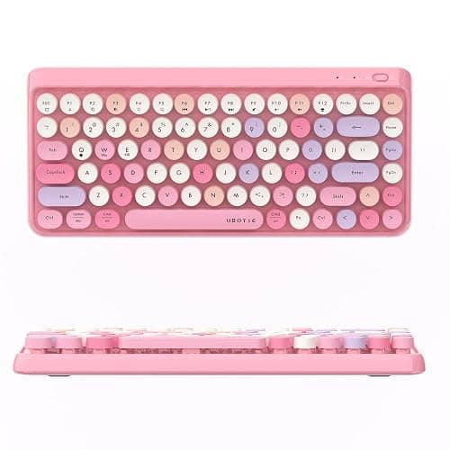 UBOTIE Portable Bluetooth Colorful Keyboards (Pink-Colorful) | Computer Wireless Mini Compact Retro Typewriter Flexible 84Keys Design Keyboard for PC Tablet thumbnail 9