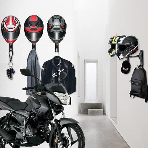PAHTTO Motorcycle Helmet Rack 2 PCS, Helmet Holder Wall Mount 180 Degree Rotation Helmet Hanger with Double Hook for Coats, Caps, Hats, Motorcycle Accessories thumbnail 6