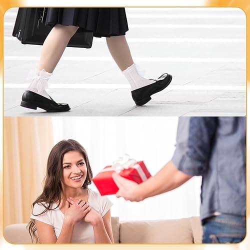 Jspupifip 6 Pairs Lace Ruffle Crew Socks for Women,Cotton Cute Princess Ankle Dress Lace Socks for Women Girls thumbnail 7
