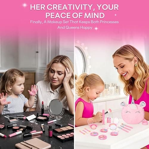 Kids Real Makeup Kit for Girls 3-10 Years Old : Washable Non Toxic Make Up Toys Sets for Toddler - 17Pcs Vanity Set with Unicorn Purse for Little Girl Ages 3 4 5 6 7 8 Birthday Gifts - Pink thumbnail 6