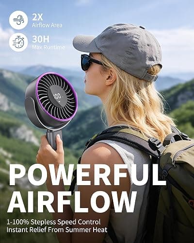 KinYiLO 6.5" Large Handheld Fan, Powerful Portable Fan for Travel, Gray | 1.1 lb, 100 Speed Level, 5-30H Runtime, 6000mAh Battery, Carabiner Clip & 135° Foldable Personal Fan for Beach Cruise Concert thumbnail 4