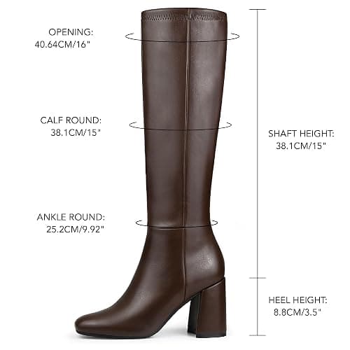 Women's Knee High Boots Faux Leather Square To Tall Boots Fashion Chunky Block Heel Long Boots with Side Zip thumbnail 4