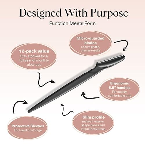 Kitsch Dermaplane Razor for Women Face – Face Razors for Women & Men, Eyebrow Trimmer & Face Shaver – Exfoliating Facial Razor & Skin Care Tool for Smoother Skin - Black, 12 pcs thumbnail 4