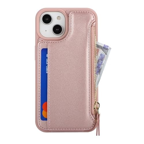 SailorTech iPhone 15 Etui mit Kartenhalter mag Safe, iPhone 15 Hülle mit Reißverschluss Kartenfach Geldbörse für iPhone 15 Handyhülle Lederhülle - Roségold thumbnail 7