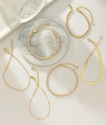 Gold Bracelets for Women 14K Gold Plated Stack Trend Bracelets Charm Paperclip Chain Cuban Link Layered Waterproof Bracelet Dainty Bracelet for Women Jewelry Gifts thumbnail 6