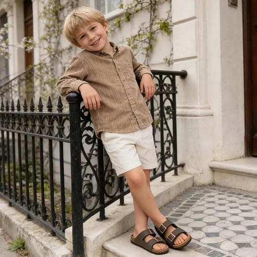LUCKYLI Kids Sandals for Boys Girls Cork Footbed Slide Sandals with Adjustable Straps Non-slip Summer Slippers for Indoor Outdoor (Little/Big Kids) thumbnail 2