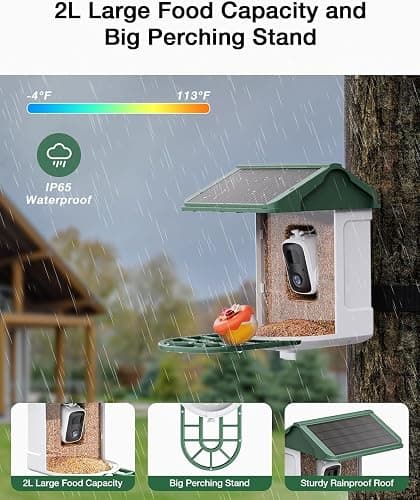 HARYMOR Bird Feeder with Camera-2K Live Video, Solar-Powered, Smart AI Identify Birds, 2L Food Capacity, Arrived Alerts, Bird Videos Storage, Mini Hummingbird Feeder for Watching Birds Outdoor thumbnail 3