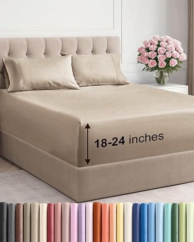 Extra Deep Pocket Queen Sheet Set - 4 Piece Breathable & Cooling Bed Sheets - Hotel Luxury Sheet Set - Ultra Soft, Wrinkle Free & Comfy - Easily Fits Extra Deep Mattresses - Deep Pocket Cream Sheets | Extra Deep Pocket, Hotel Luxury, Cooling, Breathable, Soft, Comfy, Wrinkle Free, Easily Fits Extra Deep Mattresses, Bed Sheets, Sheets Set - Image 1