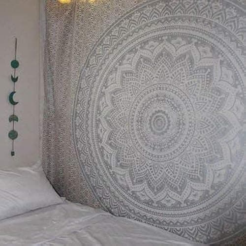 Popular Handicrafts Tapestry Wall Hanging Hippie Ombre Mandala Bohemian Hippy Metallic Shine Intricate Indian Tapestries Bedspread 54 x 82 Inches (140cm x 210cm) Silver thumbnail 3