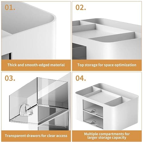 Marbrasse Pen Organizer with 2 Drawer, Multi-Functional Pencil Holder for Desk, Desk Organizers and Accessories with 5 Compartments + Drawer for Office Art Supplies (White) thumbnail 6