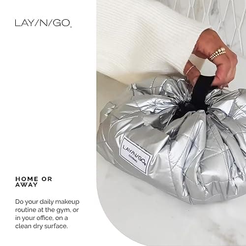 Lay-n-Go Cosmo Drawstring Cosmetic & Makeup Bag Organizer - Portable Drawstring Bag w/Zipper Pocket, Makeup Loops & More - Durable, Machine Washable Toiletry Bag for Travel (20", Black) - Black - 20 Inch thumbnail 7