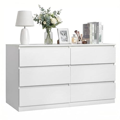 Spaco White 6 Drawer Dresser for Bedroom,48'' Modern Dresser with Deep Drawer,Wide Storage Chest of Drawers,Bedroom Storage Organizer Furniture,TV Stand for Living Room - Image 1