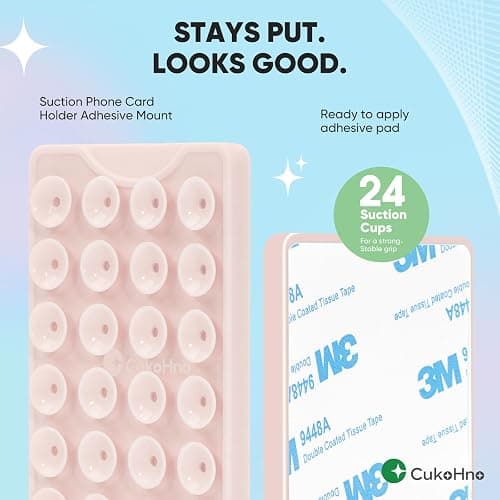 CukoHno Classic - Suction Phone Card Holder Adhesive Mount,Up to 3 Cards,Hands-Free,Strong Grip Holder for Selfies and Videos,2.28″x 3.5″,Chalk Pink thumbnail 5