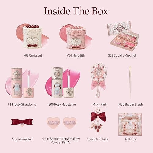 Flower Knows Strawberry Cupid 12-Piece Makeup Gift Box Set,Lip Cream×2+Liquid Blush×2+Makeup Palette×1+Hand Mirror×1+Solid Perfume×1+Hair Clip×1+Cushion Powder Puff×2+Eyeshadow Brush×1+Gift Box×1 thumbnail 2