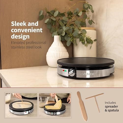 Gourmia 12” Crepe Maker – Nonstick Electric Griddle for Pancakes, Omelets & More, Precise Temp Control with Indicator Lights, Includes Spatula & Batter Spreader, Quick Cleanup, Stainless Steel Trim thumbnail 7