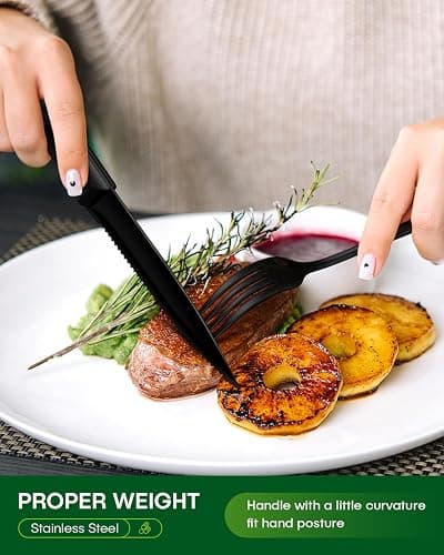 PHILIPALA 24-Piece Black Silverware Set with Steak Knives Food-Grade Stainless Steel Flatware Set for 4 Mirror Cutlery Include Spoon Fork Knife Set Dishwasher Safe Utensil Sets for Home Restaurant thumbnail 2