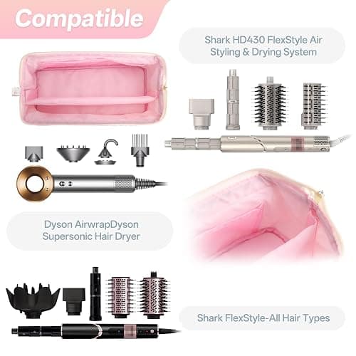 Shark Flex Style Travel Case for Dyson Hair Dryer Airwrap, Quilted Hair Tools Travel Bag Organizer Accessories Holder, Curling Iron Carrying Case for Shark Dyson Revlon (Bow) thumbnail 3