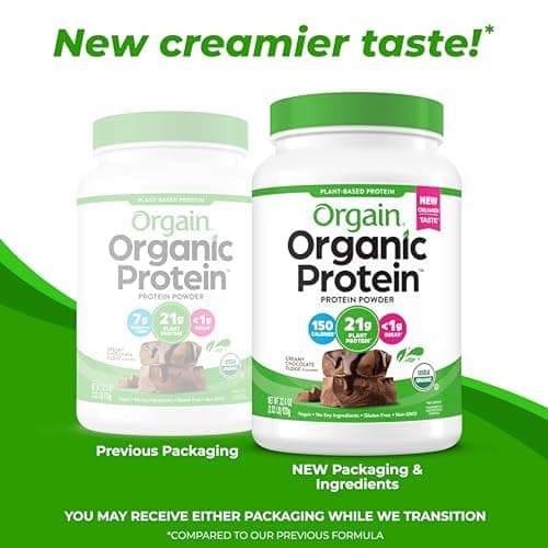 Orgain Organic Vegan Protein Powder, Creamy Chocolate Fudge - 21g Plant Protein, 7g Prebiotic Fiber, Low Net Carb, No Lactose, No Added Sugar, For Shakes & Smoothies, 2.03 lb (Packaging May Vary) - Creamy Chocolate Fudge - 20 Servings (Pack of 1) thumbnail 3