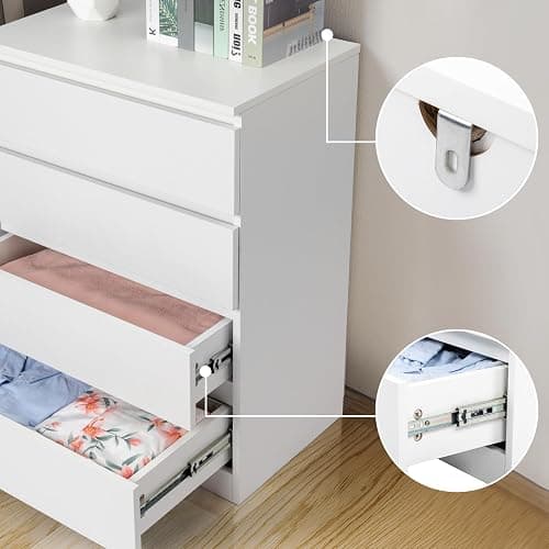 GODECOR Dresser for Bedroom, Modern Wood Dresser Chest of Drawers, No Handle Storage Cabinet for Girls, Anti-Tipping Device, Living Room, Home Office, Hallway Organizer (White, 4 Drawers) thumbnail 8