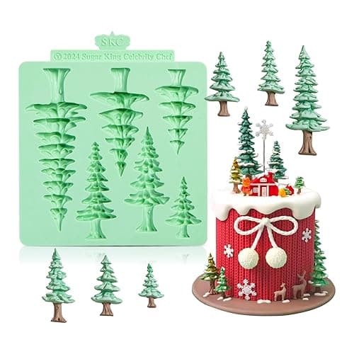 Christmas Silicone Molds,Tree Cake Decorations Mold,Christmas Tree Fondant Molds Sets For Cupcake Topper Decorating Tools Chocolate Candy Gum Paste Polymer Clay Resin-6 Cavity - Image 1