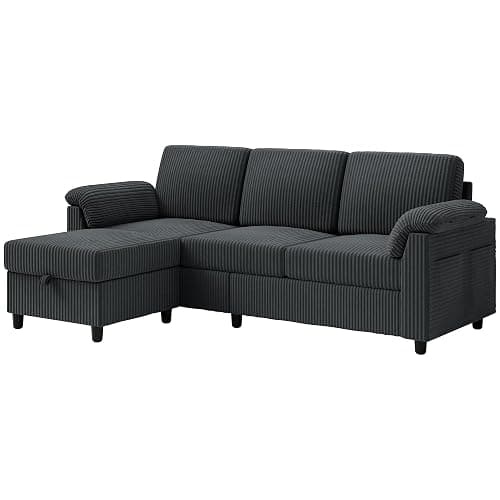 Vongrasig Convertible Sectional Sofa Couch, 3 Seat L Shaped Sofa with Removable Pillows Soft Corduroy Fabric Small Couch Mid Century for Living Room, Apartment and Office (Gray) thumbnail 8