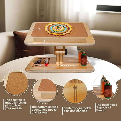 Tnstbiee Adjustable Lap Desk for Sewing & Crafting - Portable Folding Table with Wood Storage for Sewing Machines & Accessories, Perfect for Cross Stitch, Reading, iPad Use & Craft Essentials thumbnail 3