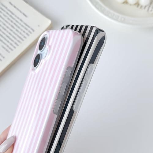 Yeddabox for iPhone 16 Case Cute Striped Phone Case Soft TPU Slim Shockproof Phone Cover for Women Girls, Pink thumbnail 5