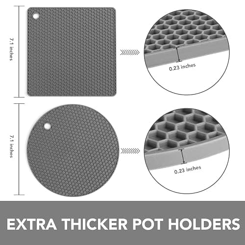 Joyhalo Trivets for Hot Dishes - Hot Pads for Kitchen, Silicone Pot Holders for Hot Pots and Pans, Silicone Mats for Kitchen Countertops, Table, Flexible Easy to Wash and Dry, Grey thumbnail 3