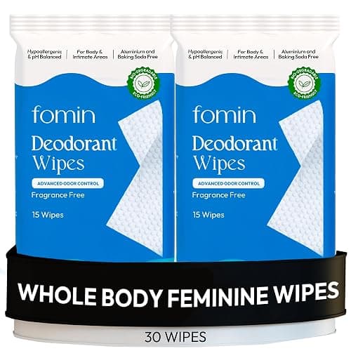 FOMIN Acidified Deodorant Wipes For Women - 30 Count - Fragrance Free โ Hypoallergenic, pH Balanced Whole Body Wipe - Plastic-Free, Exfoliating & Advanced Odor Control Underarm Body Wipes - Image 1