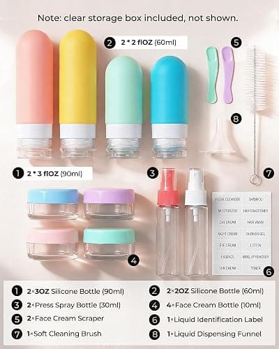Tonater 17 Pack Travel Bottles for Toiletries, TSA Approved Leak Proof Silicone Travel Containers for Toiletries with Label-Dopamine Color thumbnail 2