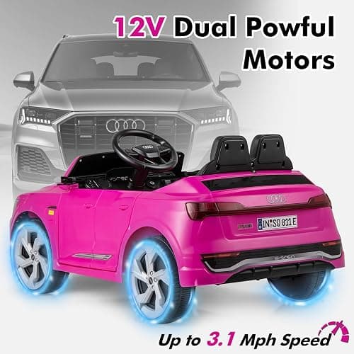 Licensed Audi SQ8 Ride on Car by INFANS, Battery Powered Electric Vehicle for with Remote Control, Adjustable Music, LED Lights, Suspension, Driving Toy Gift for Kids Toddler Age 3+ (Pink) thumbnail 4