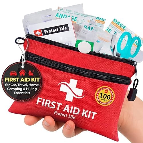 Protect Life Doctor Developed Mini First Aid Kit, 100 Piece Waterproof Emergency Kit for Car, Boat, Camping & Travel, Includes Emergency Blanket, Tourniquet & First Aid Guide - Image 1