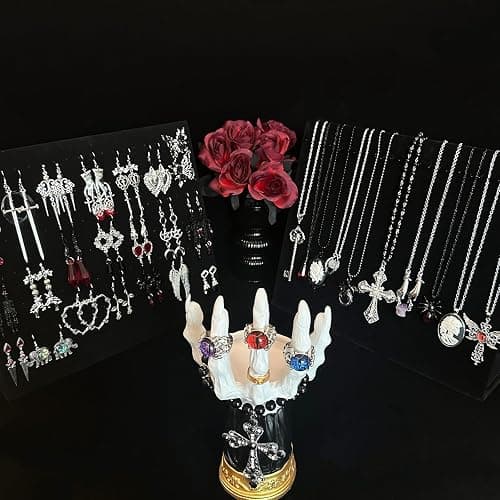 Swytaris 45-50 pcs Mystery Jewelry Jar, Surprise Gothic Jewelry Set for Woman, includes Gothic Punk Witch Necklaces, Earrings, Rings, Bracelets and Hair Clips, Unique Goth Jewelry Box Gift for Her thumbnail 7