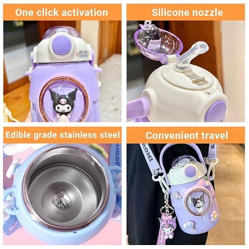 Woskailly Cute Stainless Steel Water Bottle with Portable Stylish Perfect Sport Set, Vacuum Insulated Bottles 24.6oz (Blue) thumbnail 6