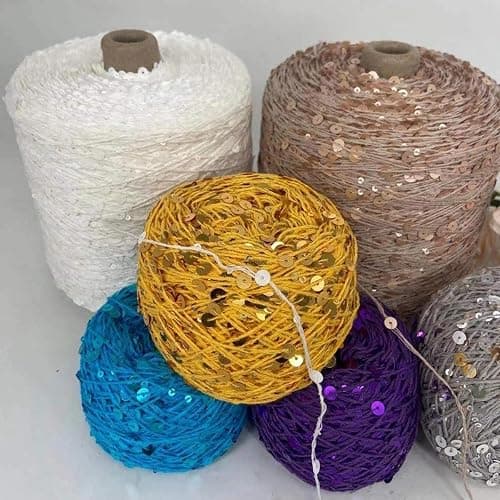 Gumney Sparkling Sequin Cotton Yarn, 153 Yard Shimmering Thread for Knitting Weaving DIY Craft Accessories, Pink - Pink thumbnail 6