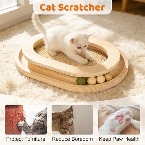 Chuiendi Cat Scratcher, Natural Sisal Cat Scratcher Pad & Interactive Kitten Toy with Ball Track and Catnip Ball for Indoor Chasing, Hunting, Mental and Physical Exercise, Puzzle for Small Cats thumbnail 6