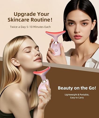 ELISHINE Red Light Therapy for Face and Neck, 7 Color Light Based Face Massager Tool, Portable Skin Care Tool for Firming, Tightening and Lifting (Glossy Pink) thumbnail 4