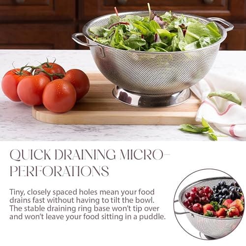 Bellemain Colander for Kitchen – 5 Qt Stainless Steel Strainer with Handle - 18/8 Pasta Strainer Bowl for Pasta, Spaghetti, Vegetables, Fruit, and Pot Draining - Stainless Steel Colander thumbnail 3