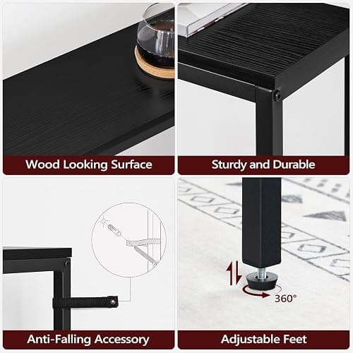 MAHANCRIS 70.9'' Console Table with Power Outlet, Narrow Sofa Table, Industrial Entryway Table with USB Ports, Behind Couch for Entryway, Hallway, Foyer, Living Room, Black CTHB18E01 thumbnail 7