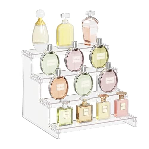 Lifewit 4 Tier Clear Display Risers Stand, Plastic Organizers for Figures, Cupcake, Perfume, Dessert, Desktop Display Stand for Organize and Decoration - 9inch,1 pack - Image 1